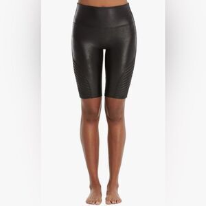 SPANX Womens Faux Leather Moto Black Women's Biker Shorts, NWT